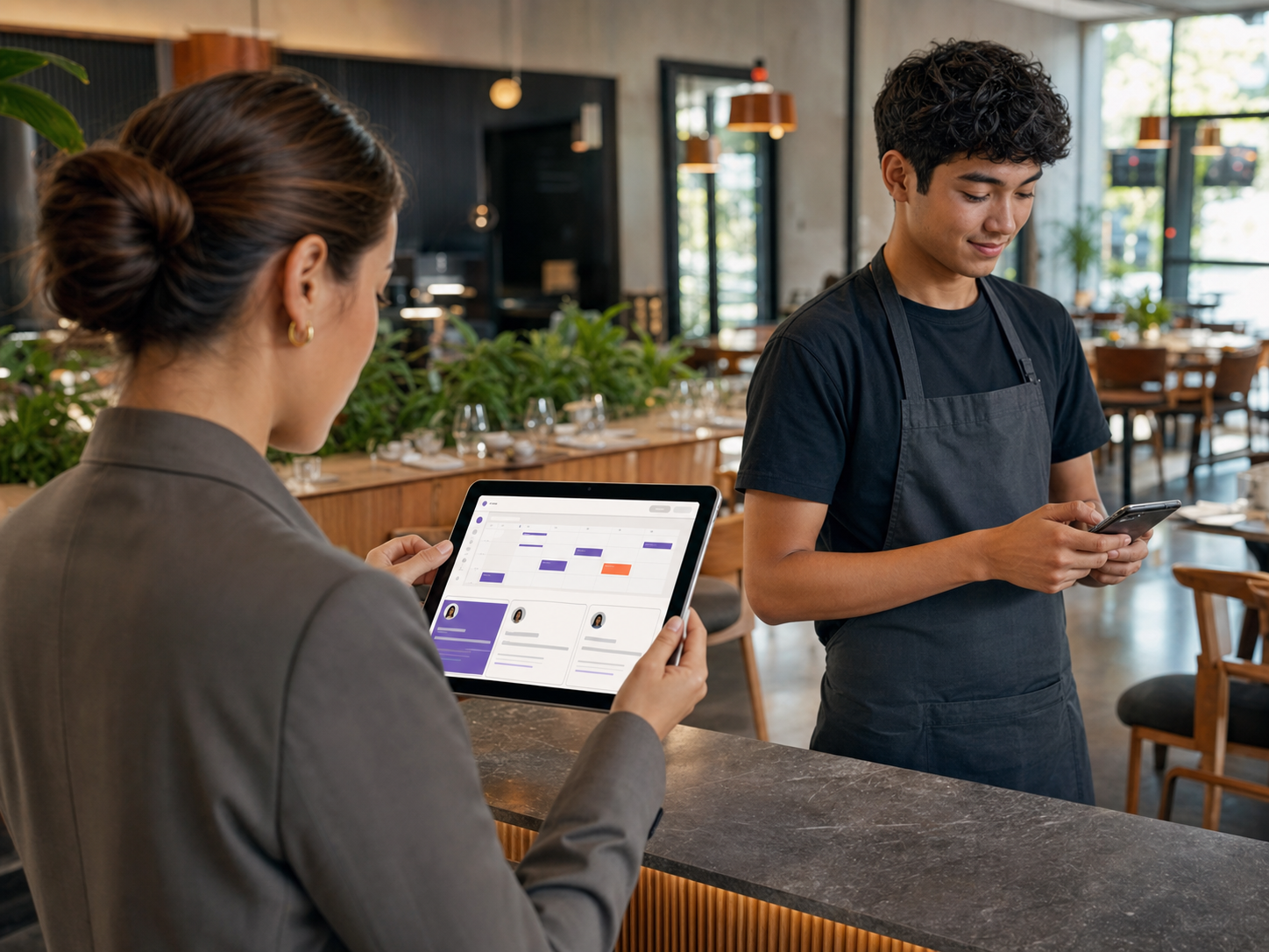 Restaurant crew applicant texting with Joy